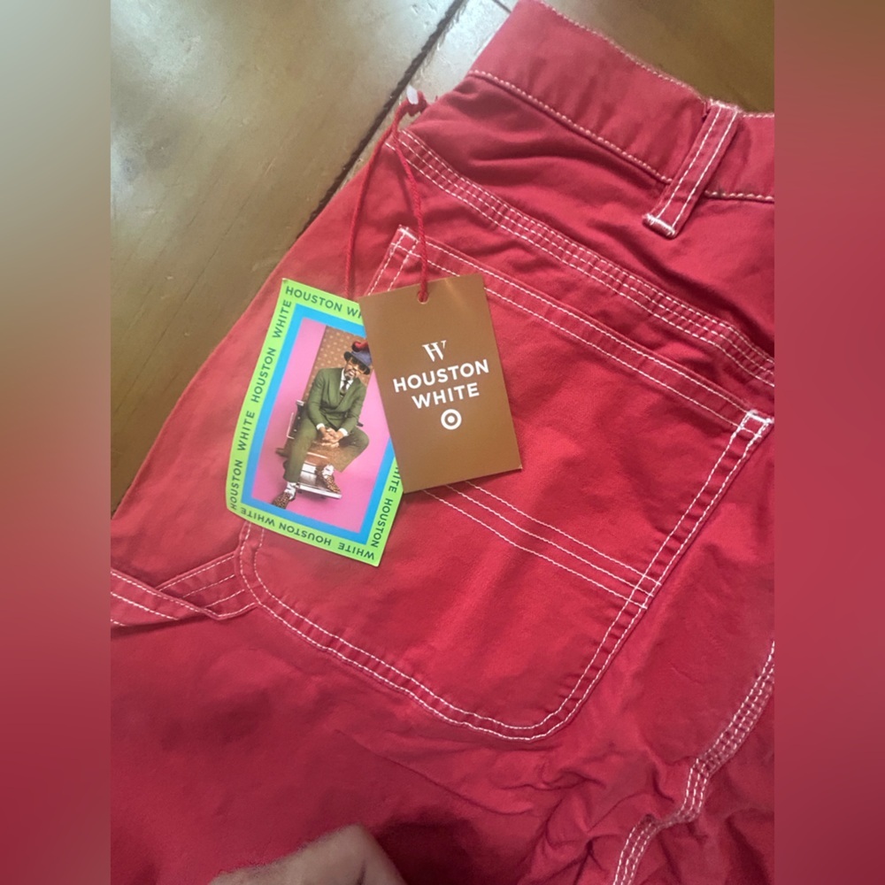 Houston white pink/Red Cargo Pants with Drawstring Waist - Picture 12 of 13